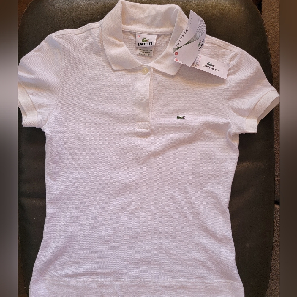 Women's Lacoste White Polo Shirt with Crocodile Logo - Size 38